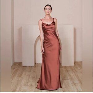 Revelry Sky Sleeveless Side Slit Lined Maxi Dress Cinnamon Rose Brown Women 8